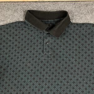 Marc Edwards Polo Shirt Mens Size L Black Blue Diamond Print Swift-Dry Casual